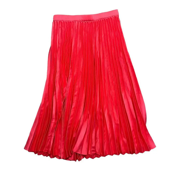 NWT J.Crew Factory Women's Medium Pink/Coral Pleated Elastic Waist Midi Skirt - Picture 5 of 7